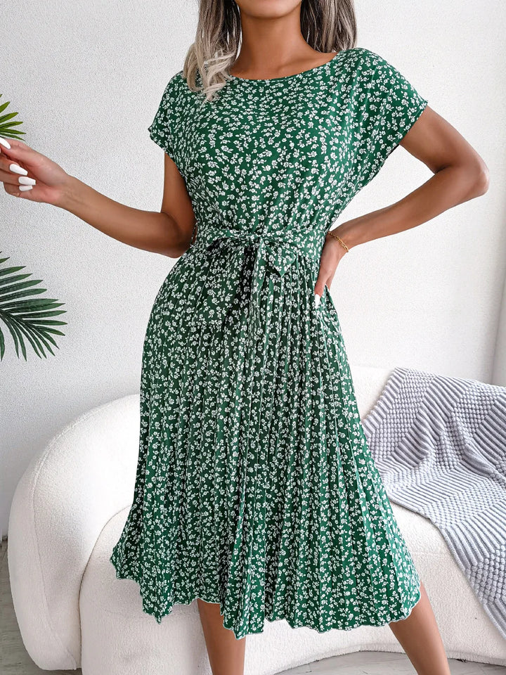 Olive | Floral Pleated Dress